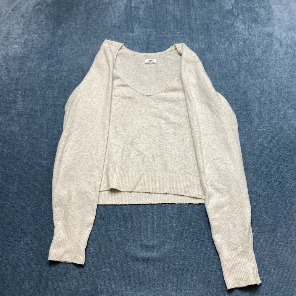 Aerie Cropped Sweater Womens Large White Long Sleeve V Neck Knitted Pullover